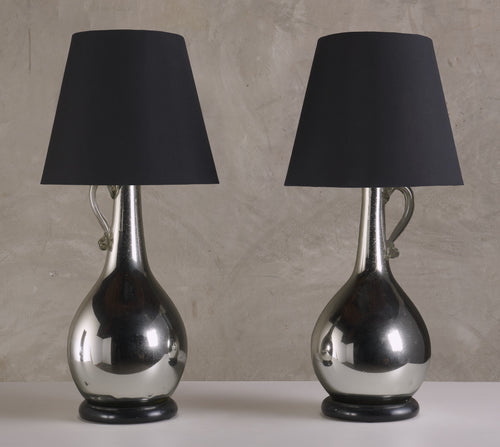 PAIR OF MONUMENTAL MERCURY GLASS LAMPS